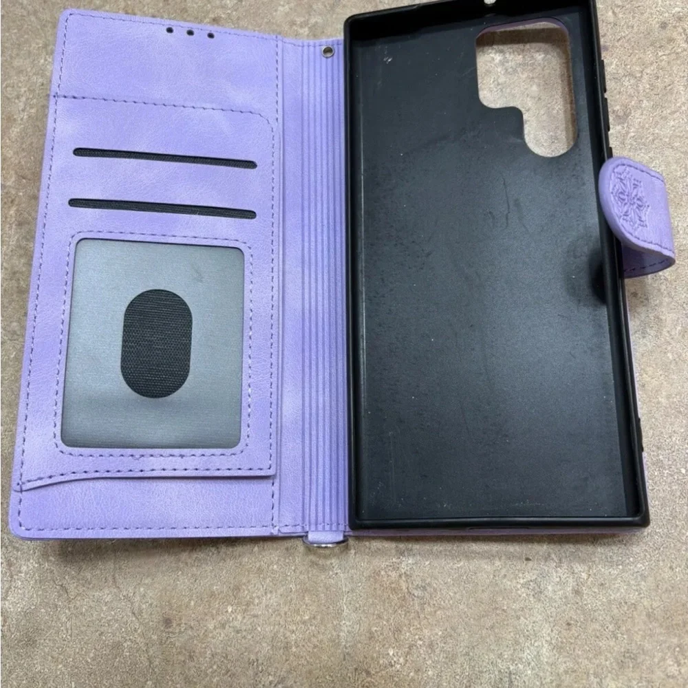 Purple Floral Embossed Wallet Case